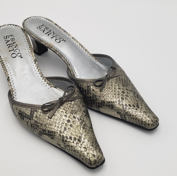 Franco Sarto Black Leather Crocodile Heel Mules Size 9 - Picture 7 of 9